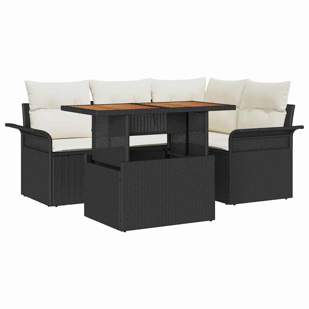 Kerti Kanapé Szett tárolóval 5 pcs Fekete Poli rattan