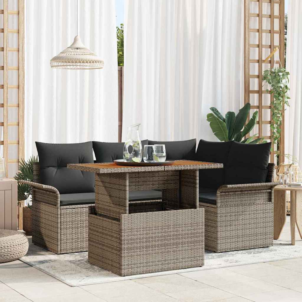 Kerti Kanapé Szett tárolóval 5 pcs Szürke Poli rattan