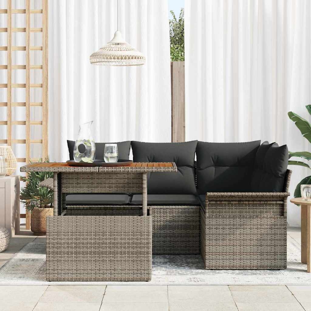 Kerti Kanapé Szett tárolóval 5 pcs Szürke Poli rattan