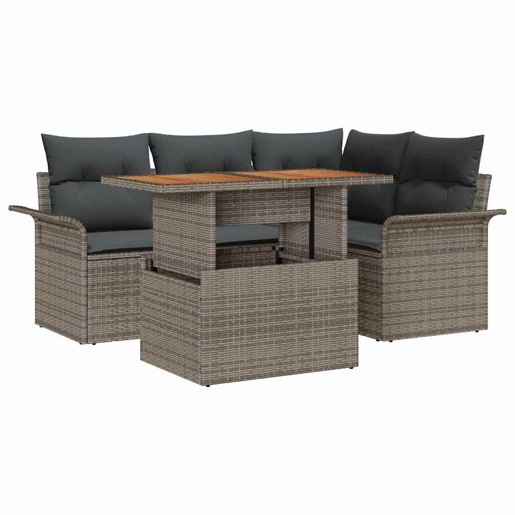 Kerti Kanapé Szett tárolóval 5 pcs Szürke Poli rattan