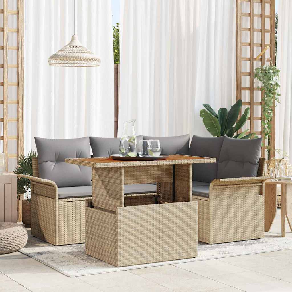 Kerti Kanapé Szett tárolóval 5 pcs Bézs Poli rattan
