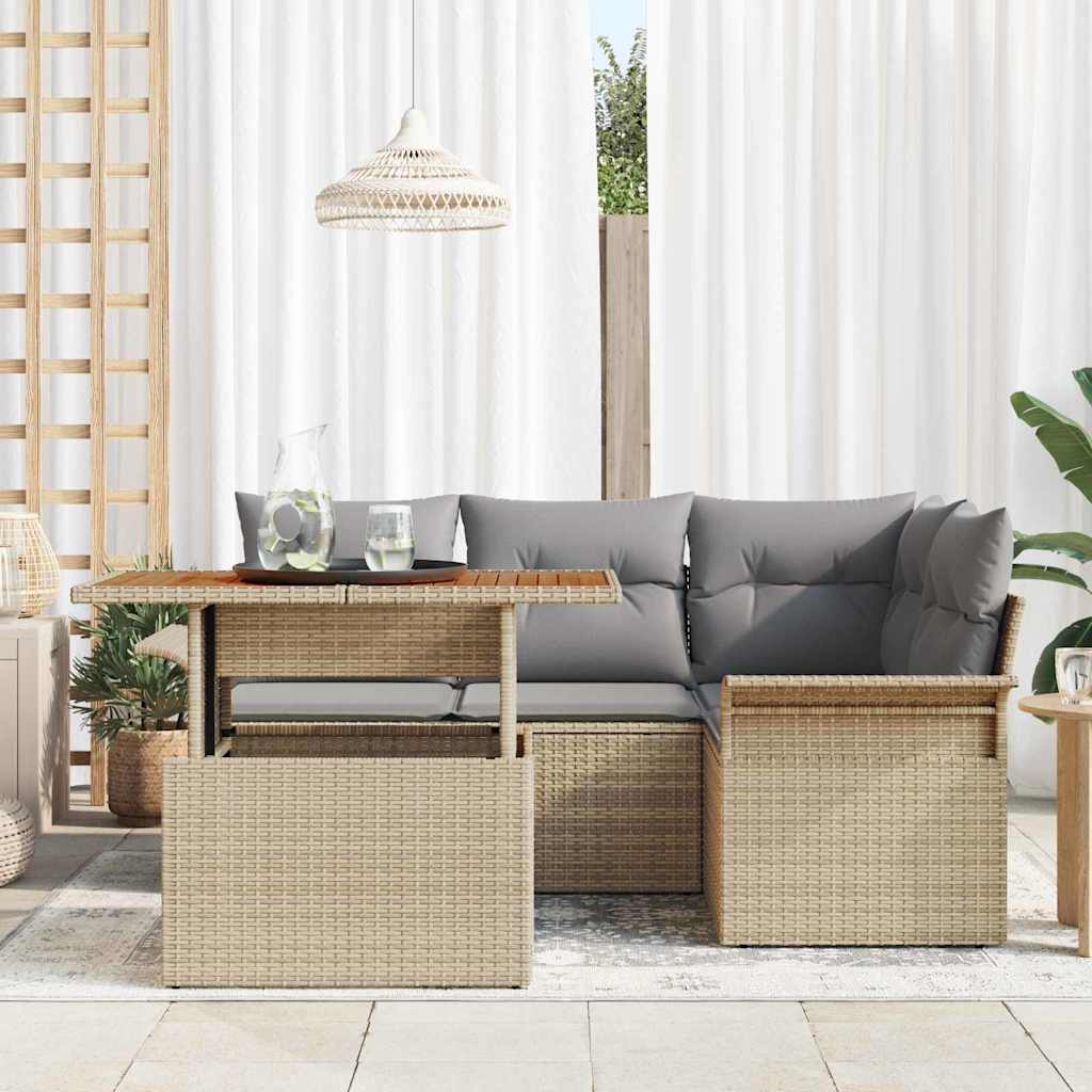 Kerti Kanapé Szett tárolóval 5 pcs Bézs Poli rattan