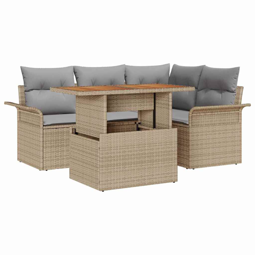 Kerti Kanapé Szett tárolóval 5 pcs Bézs Poli rattan