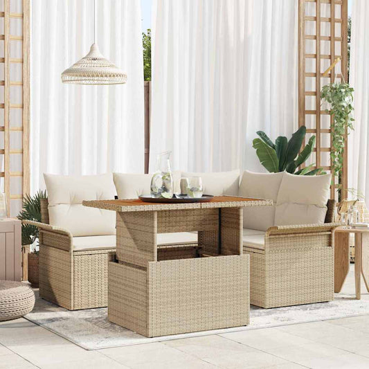 Kerti Kanapé Szett tárolóval 5 pcs Bézs Poli rattan