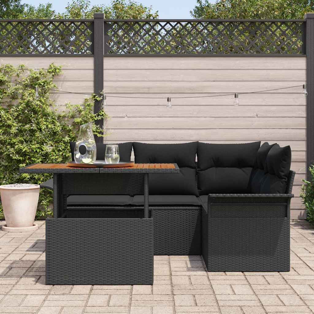 Kerti Kanapé Szett tárolóval 5 pcs Fekete Poli rattan