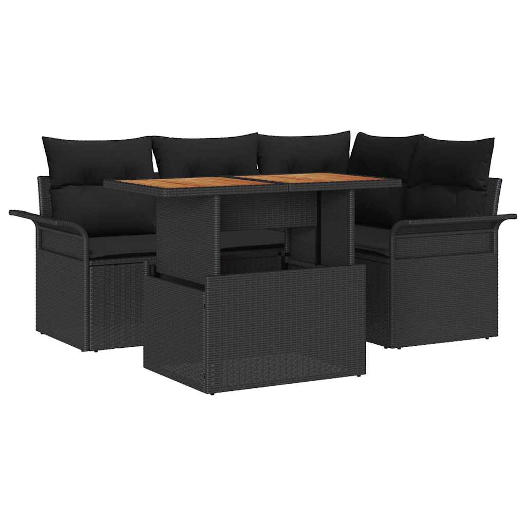 Kerti Kanapé Szett tárolóval 5 pcs Fekete Poli rattan