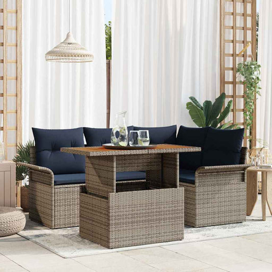 Kerti Kanapé Szett tárolóval 5 pcs Szürke Poli rattan