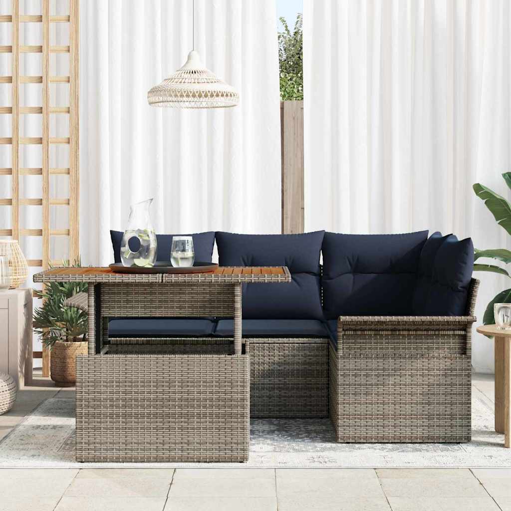 Kerti Kanapé Szett tárolóval 5 pcs Szürke Poli rattan