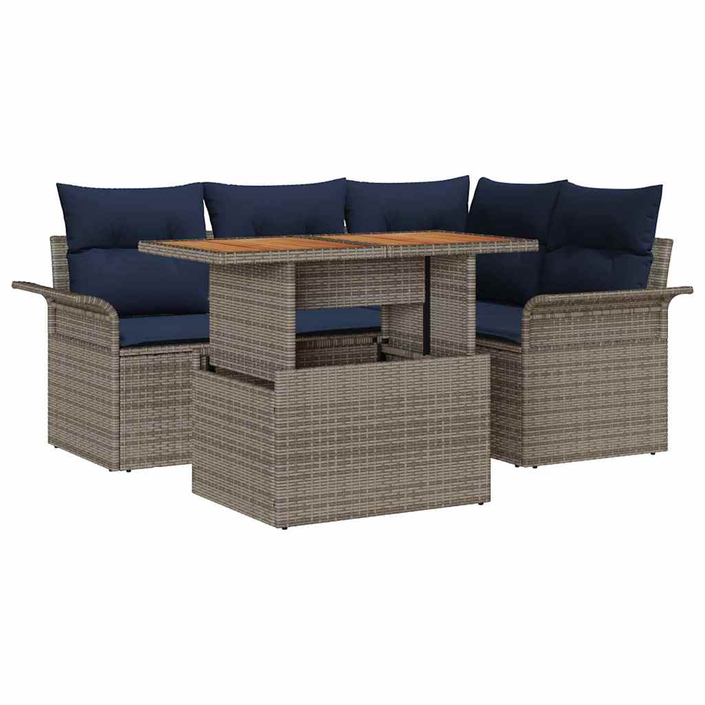 Kerti Kanapé Szett tárolóval 5 pcs Szürke Poli rattan