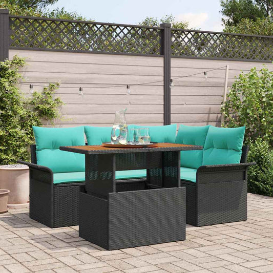 Kerti Kanapé Szett tárolóval 5 pcs Fekete Poli rattan