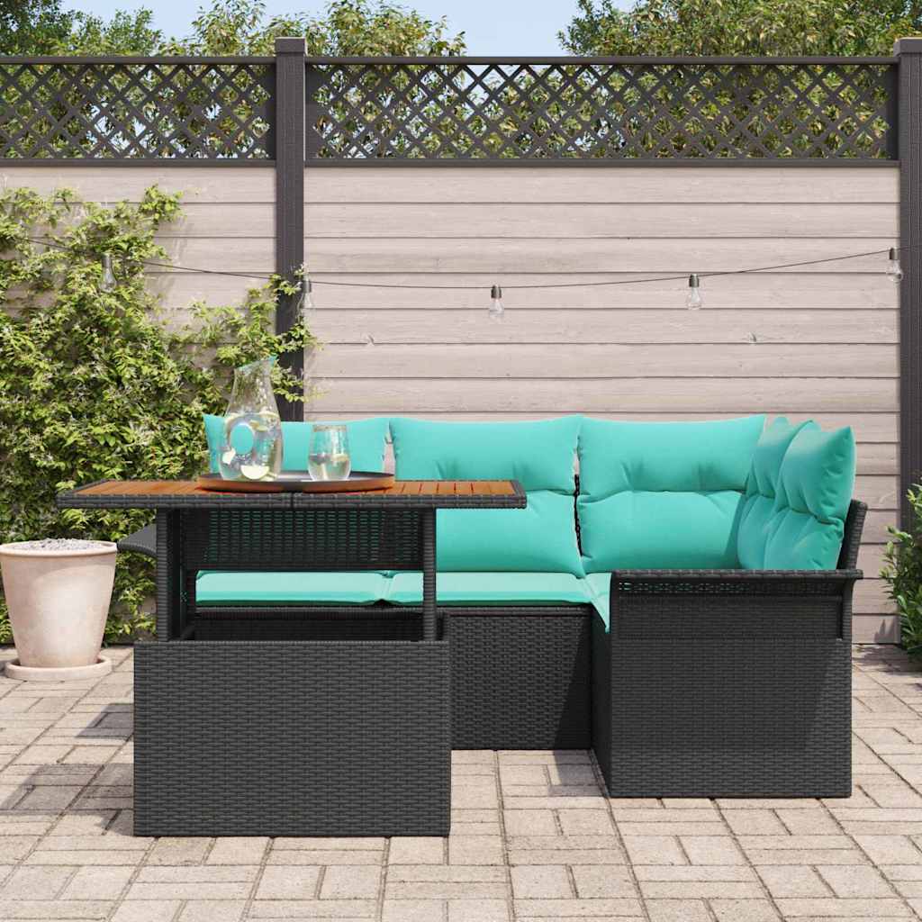 Kerti Kanapé Szett tárolóval 5 pcs Fekete Poli rattan