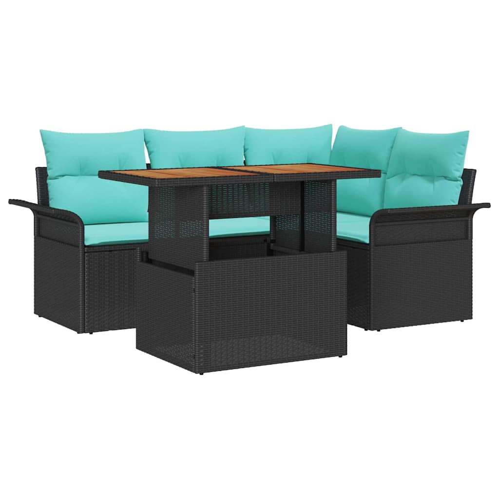 Kerti Kanapé Szett tárolóval 5 pcs Fekete Poli rattan