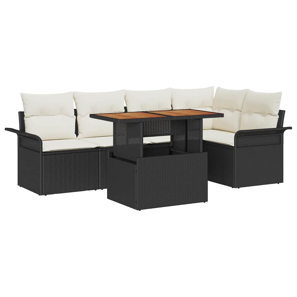 Kerti Kanapé Szett tárolóval 6 pcs Fekete Poli rattan