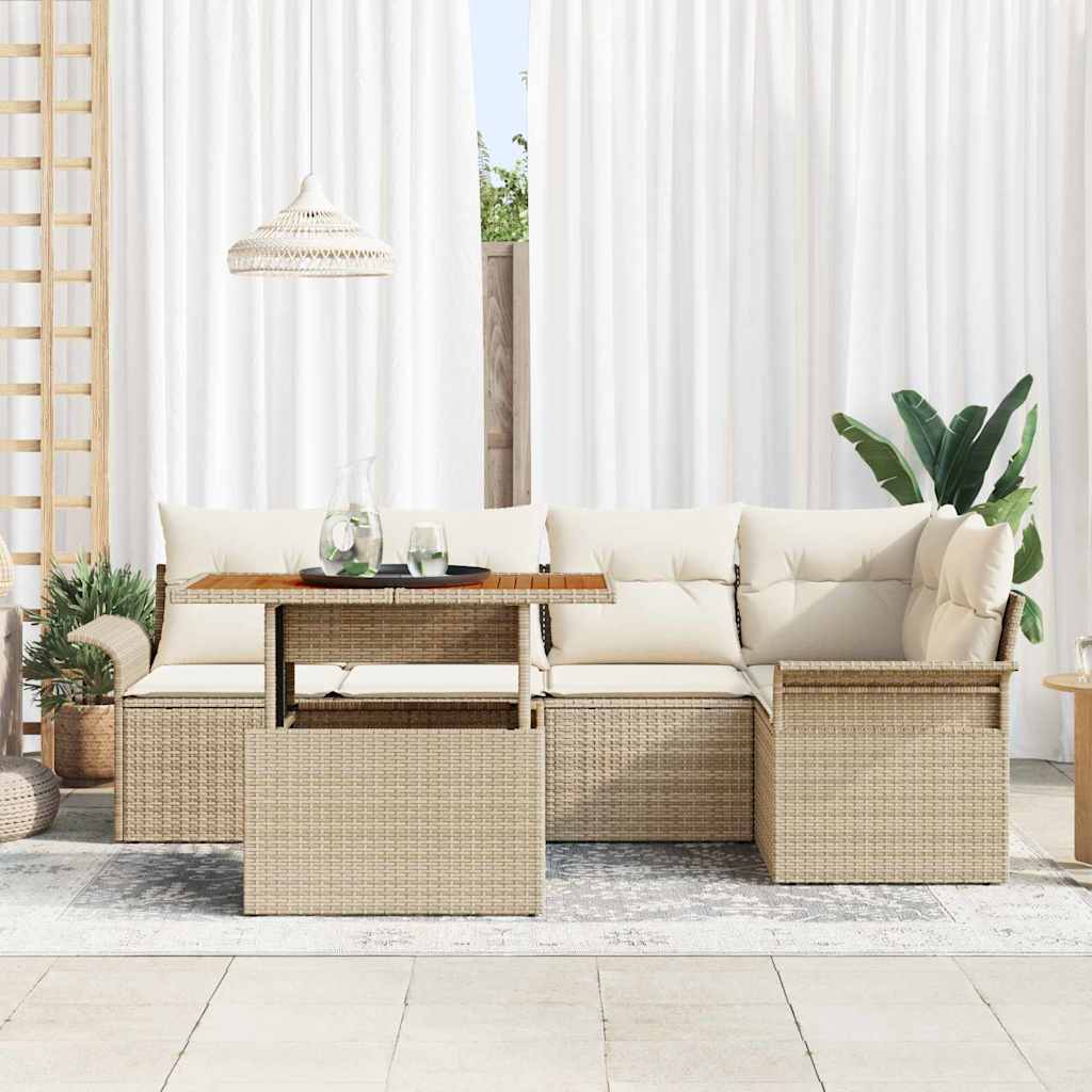 Kerti Kanapé Szett tárolóval 6 pcs Bézs Poli rattan
