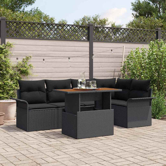 Kerti Kanapé Szett tárolóval 6 pcs Fekete Poli rattan