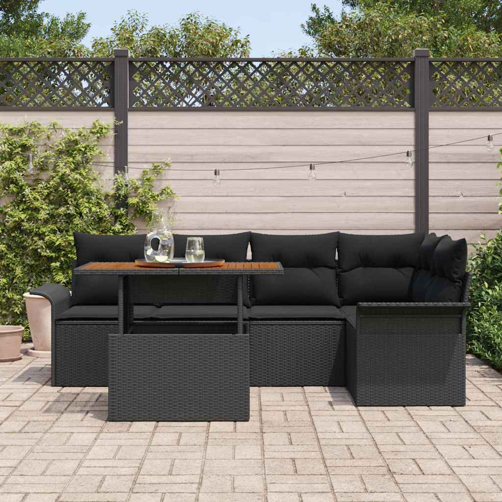Kerti Kanapé Szett tárolóval 6 pcs Fekete Poli rattan