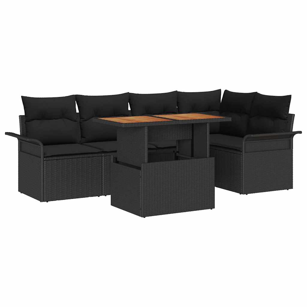 Kerti Kanapé Szett tárolóval 6 pcs Fekete Poli rattan