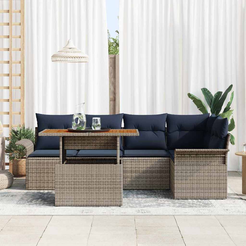 Kerti Kanapé Szett tárolóval 6 pcs Szürke Poli rattan