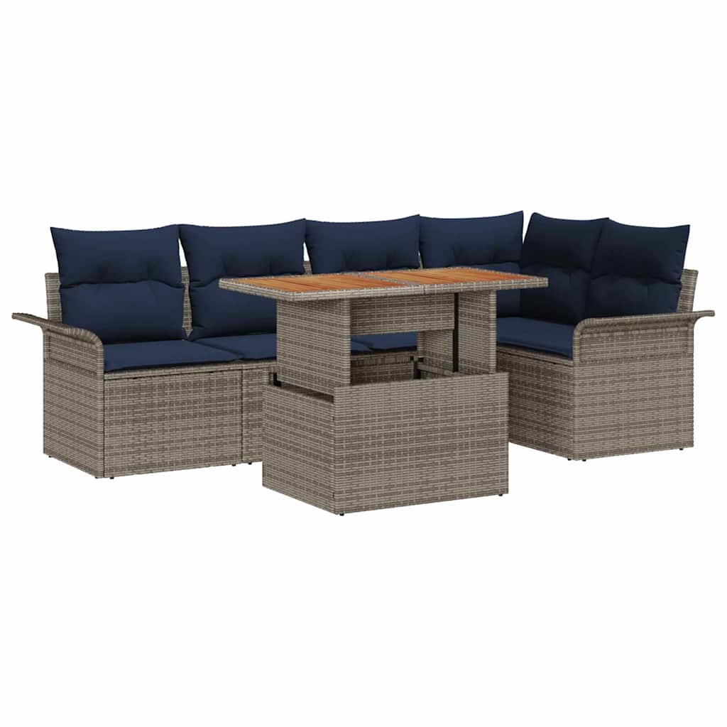 Kerti Kanapé Szett tárolóval 6 pcs Szürke Poli rattan