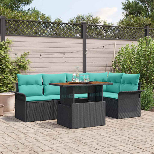 Kerti Kanapé Szett tárolóval 6 pcs Fekete Poli rattan