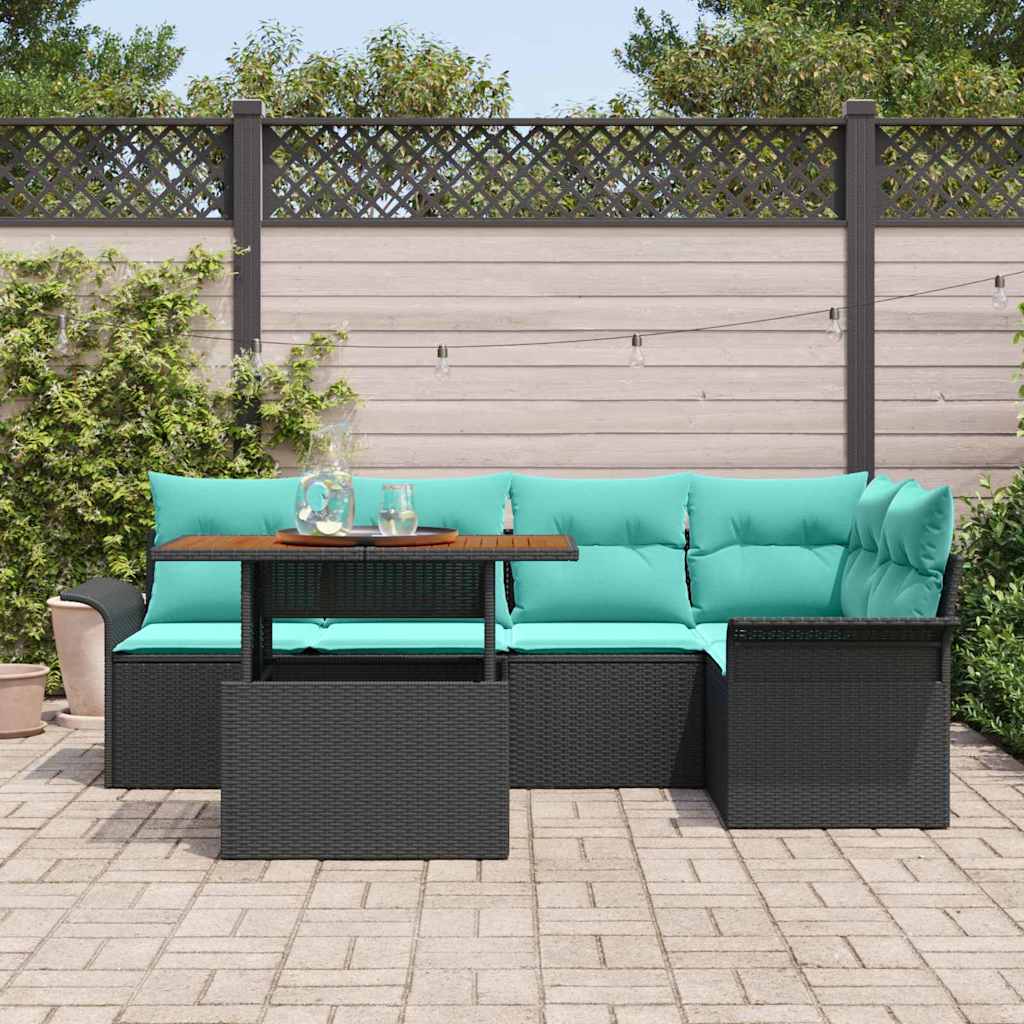 Kerti Kanapé Szett tárolóval 6 pcs Fekete Poli rattan
