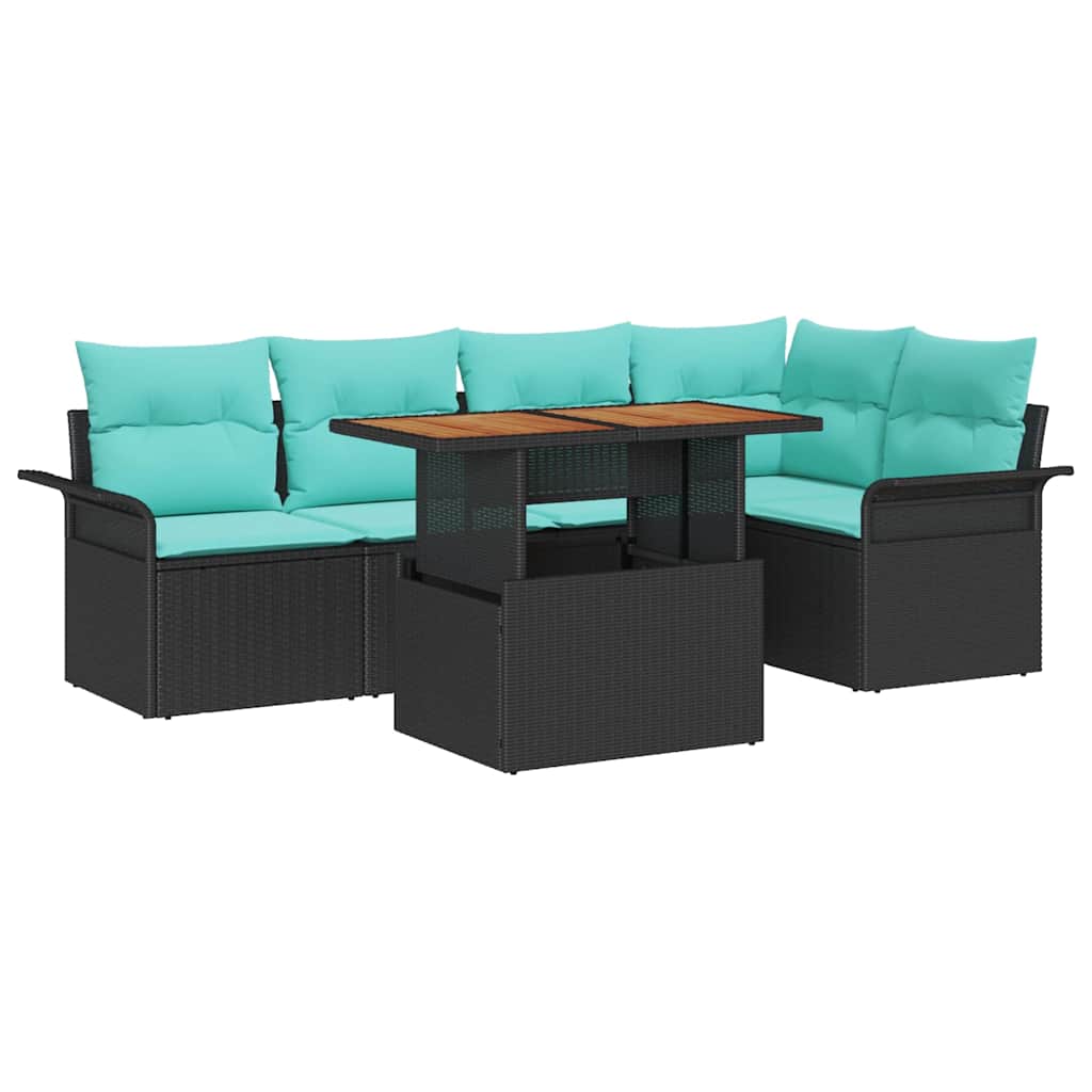 Kerti Kanapé Szett tárolóval 6 pcs Fekete Poli rattan