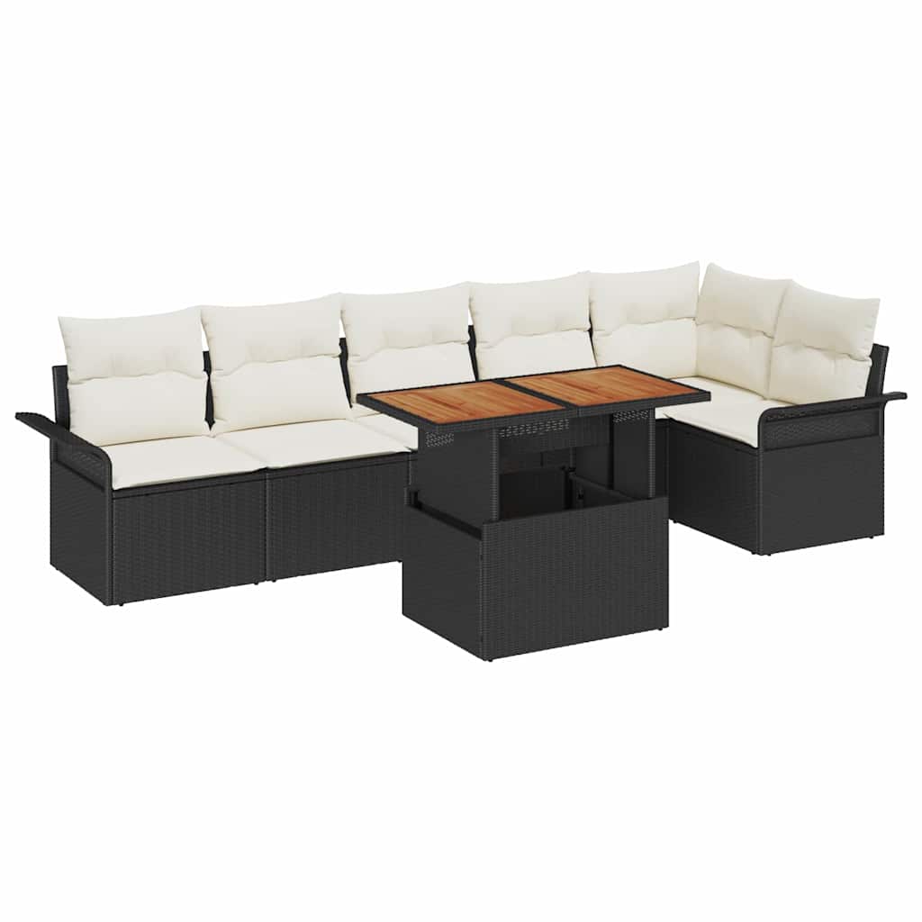 Kerti Kanapé Szett tárolóval 7 pcs Fekete Poli rattan