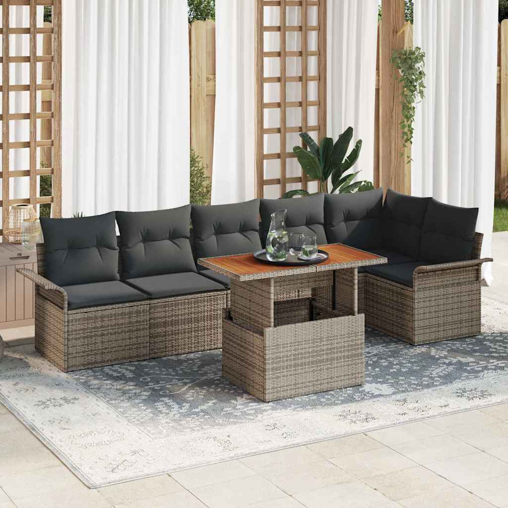 Kerti Kanapé Szett tárolóval 7 pcs Szürke Poli rattan