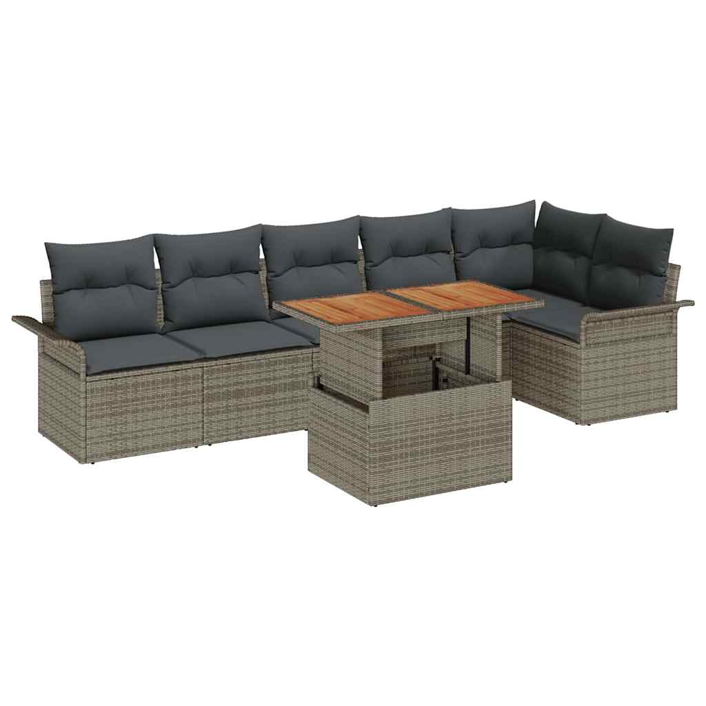 Kerti Kanapé Szett tárolóval 7 pcs Szürke Poli rattan