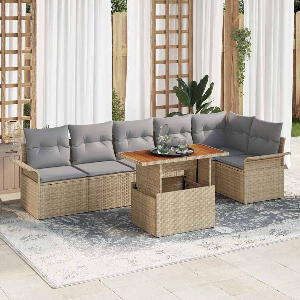 Kerti Kanapé Szett tárolóval 7 pcs Bézs Poli rattan
