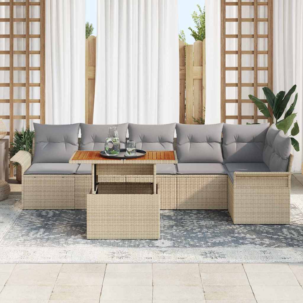 Kerti Kanapé Szett tárolóval 7 pcs Bézs Poli rattan