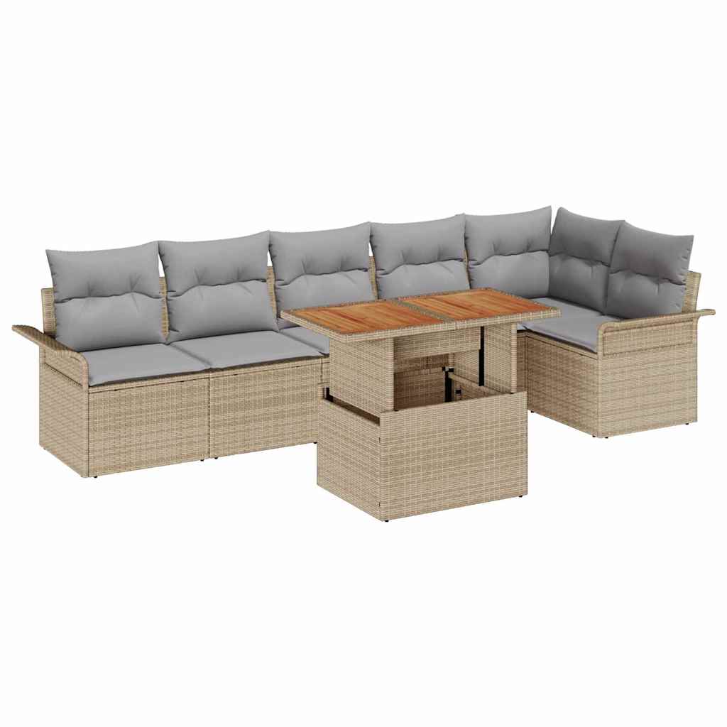 Kerti Kanapé Szett tárolóval 7 pcs Bézs Poli rattan