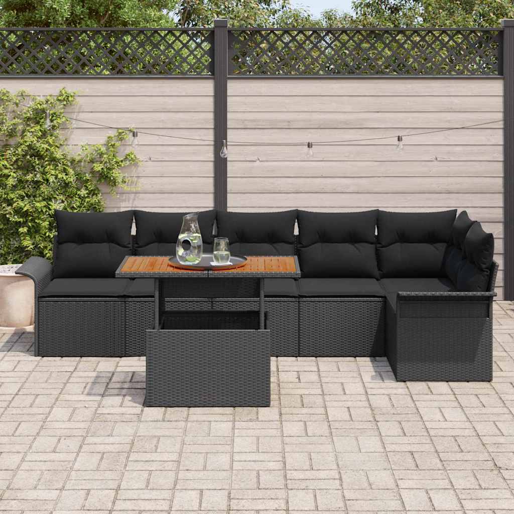 Kerti Kanapé Szett tárolóval 7 pcs Fekete Poli rattan