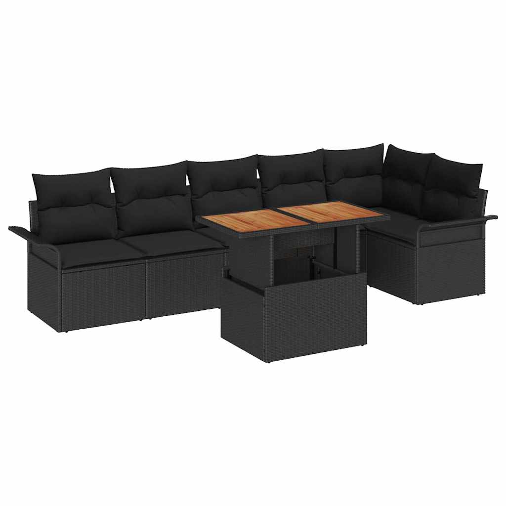 Kerti Kanapé Szett tárolóval 7 pcs Fekete Poli rattan