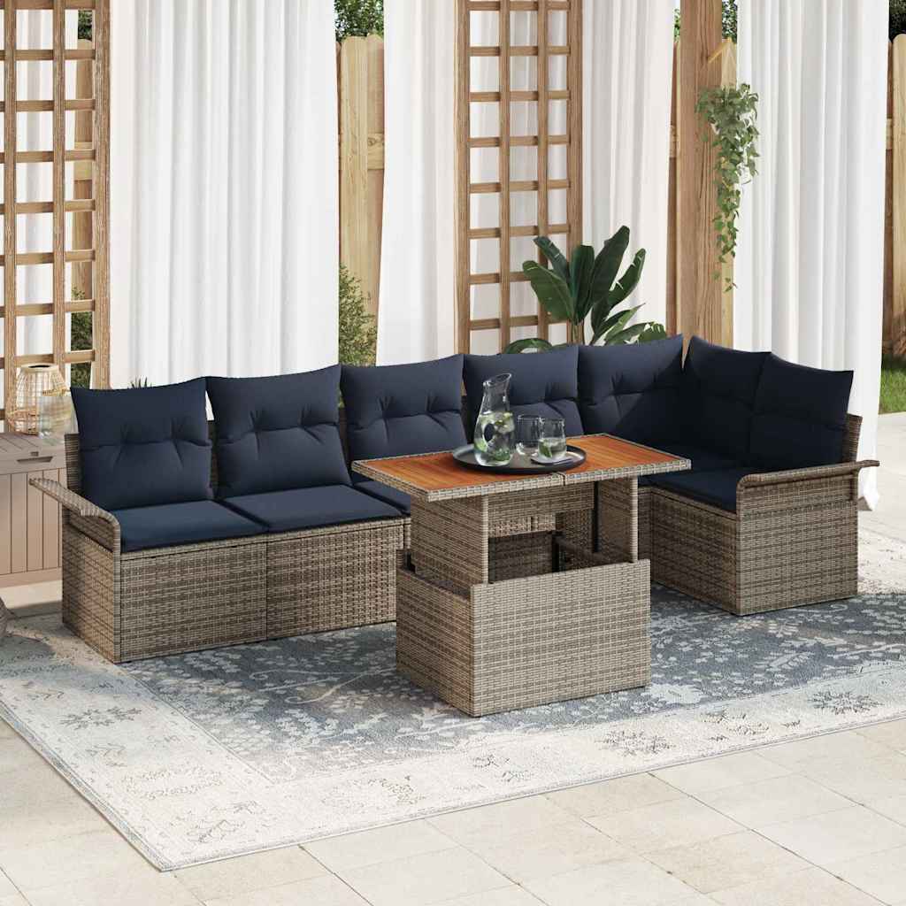 Kerti Kanapé Szett tárolóval 7 pcs Szürke Poli rattan