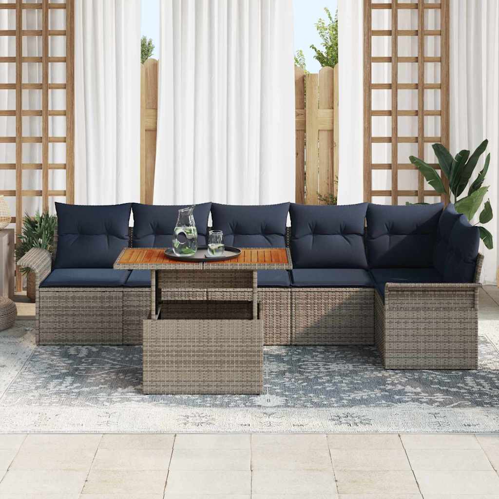 Kerti Kanapé Szett tárolóval 7 pcs Szürke Poli rattan