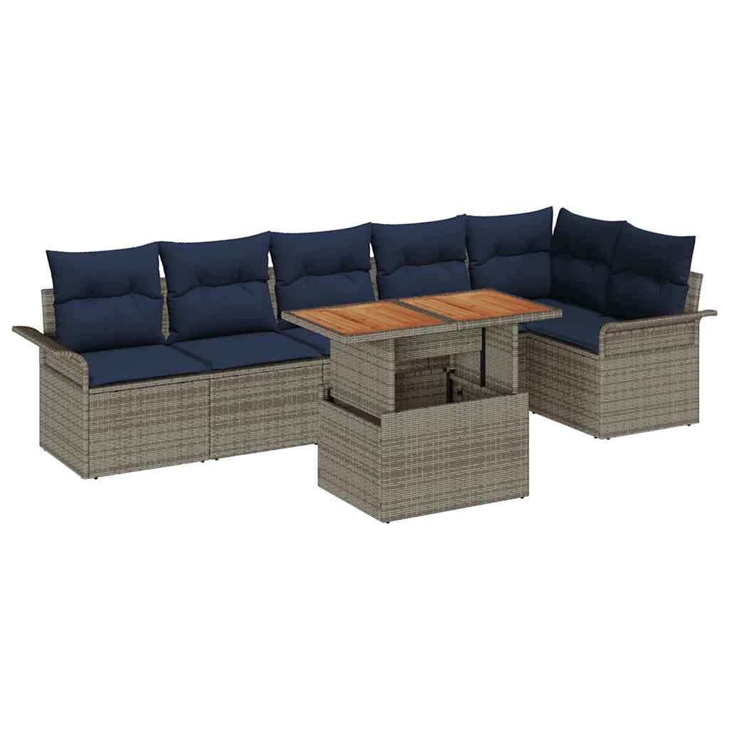 Kerti Kanapé Szett tárolóval 7 pcs Szürke Poli rattan