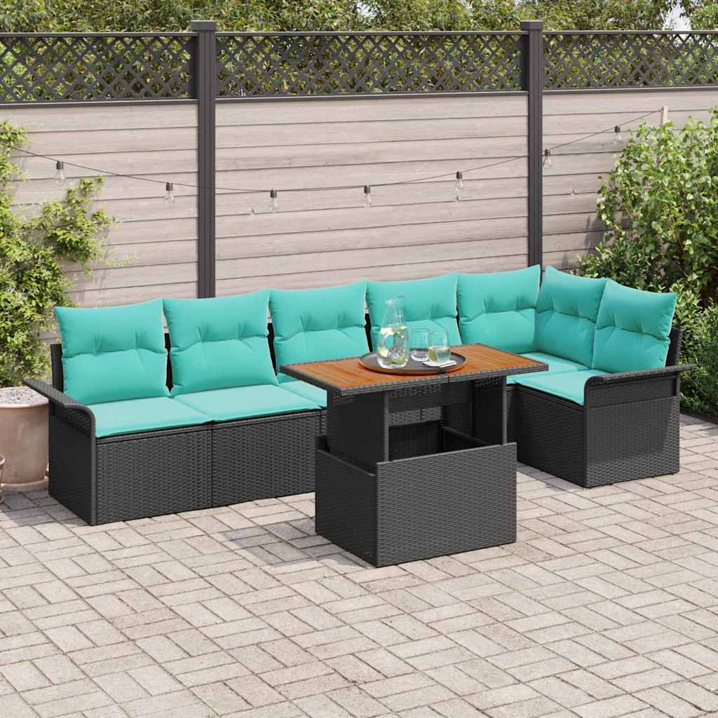 Kerti Kanapé Szett tárolóval 7 pcs Fekete Poli rattan