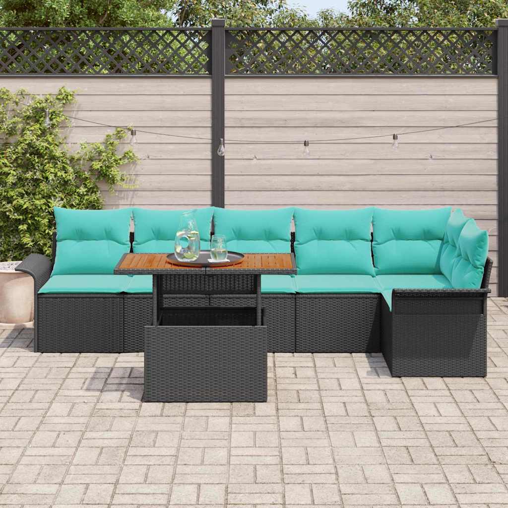 Kerti Kanapé Szett tárolóval 7 pcs Fekete Poli rattan