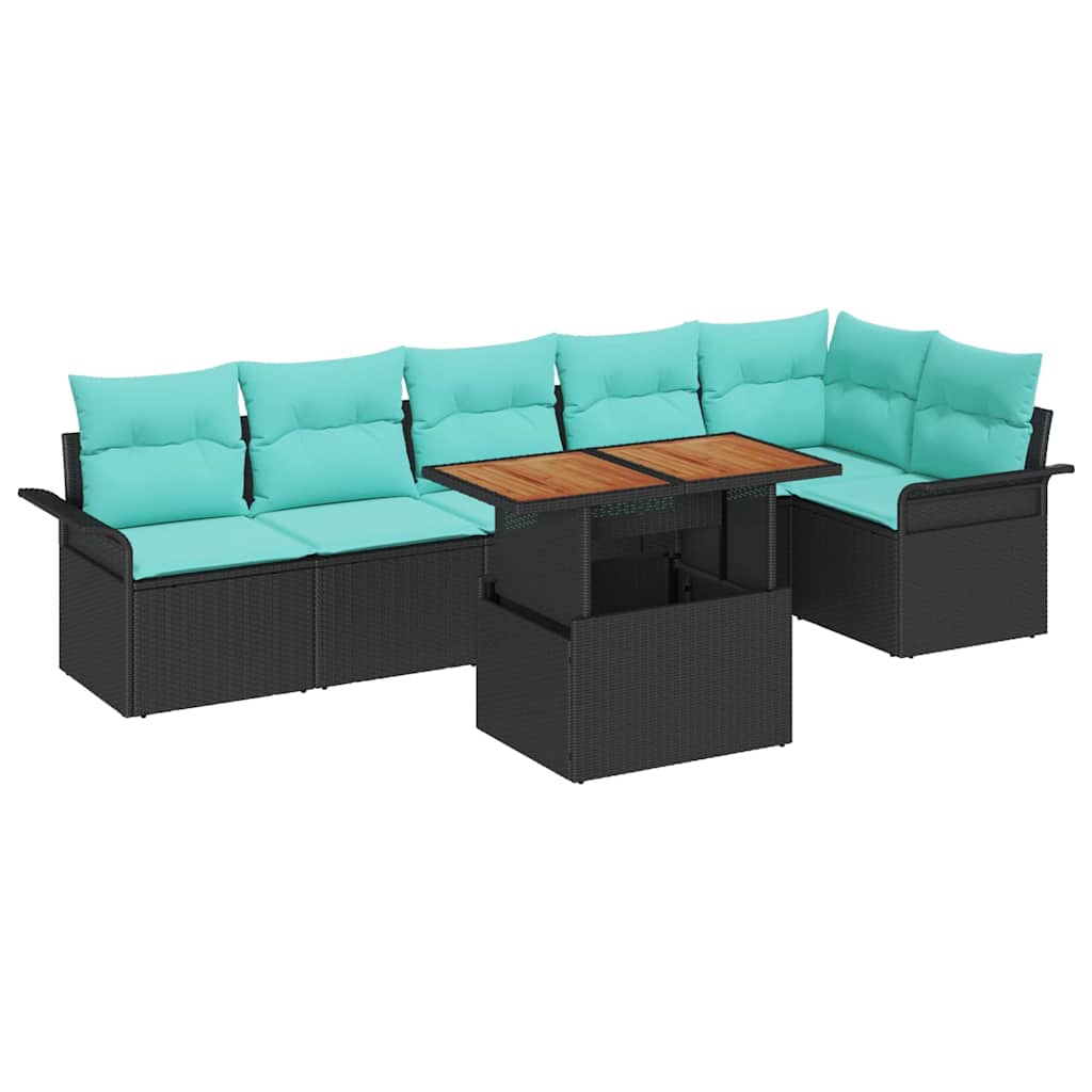 Kerti Kanapé Szett tárolóval 7 pcs Fekete Poli rattan