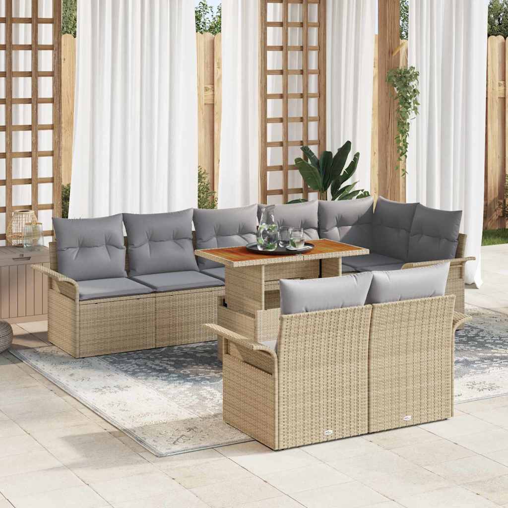 Kerti Kanapé Szett tárolóval 9 pcs Bézs Poli rattan