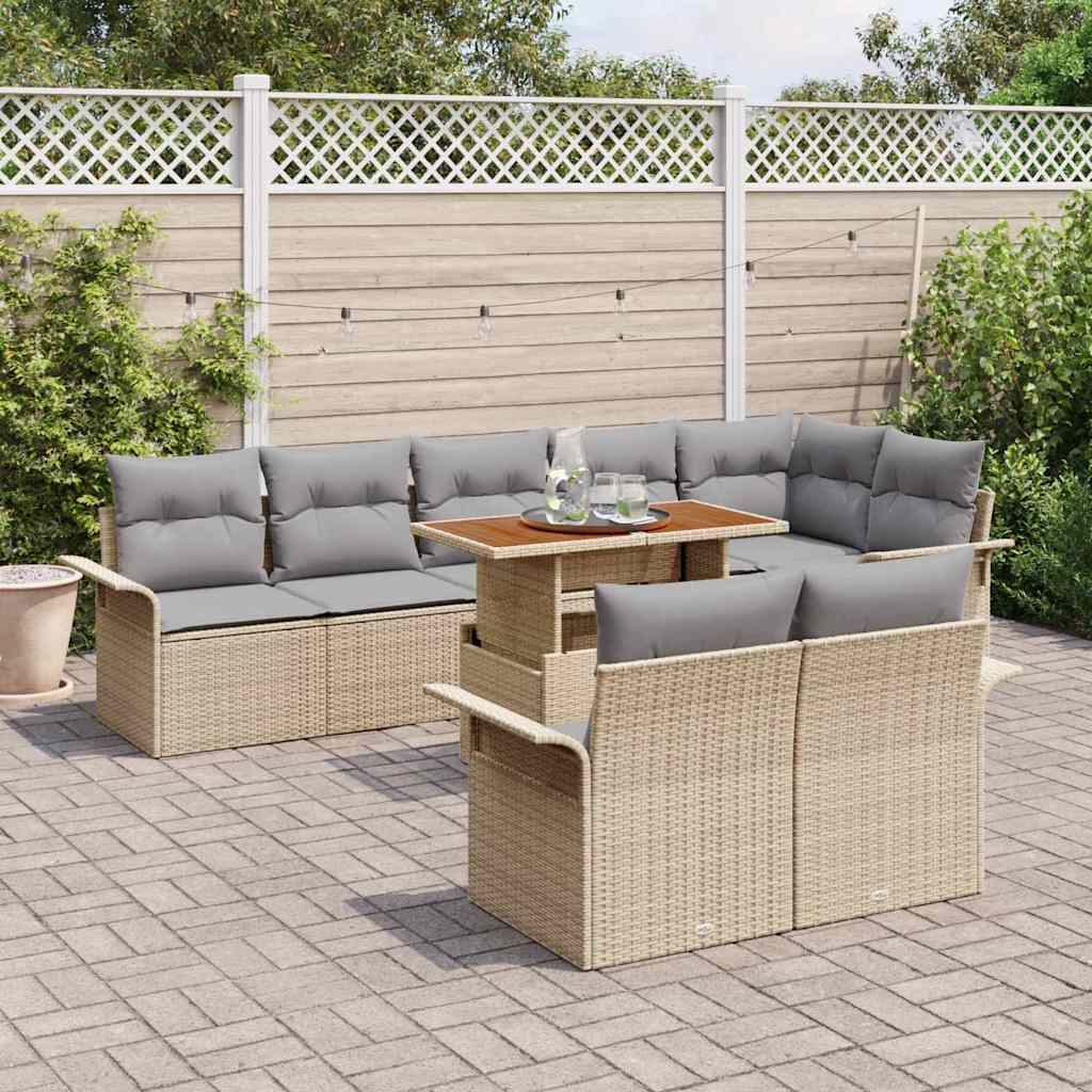 Kerti Kanapé Szett tárolóval 9 pcs Bézs Poli rattan
