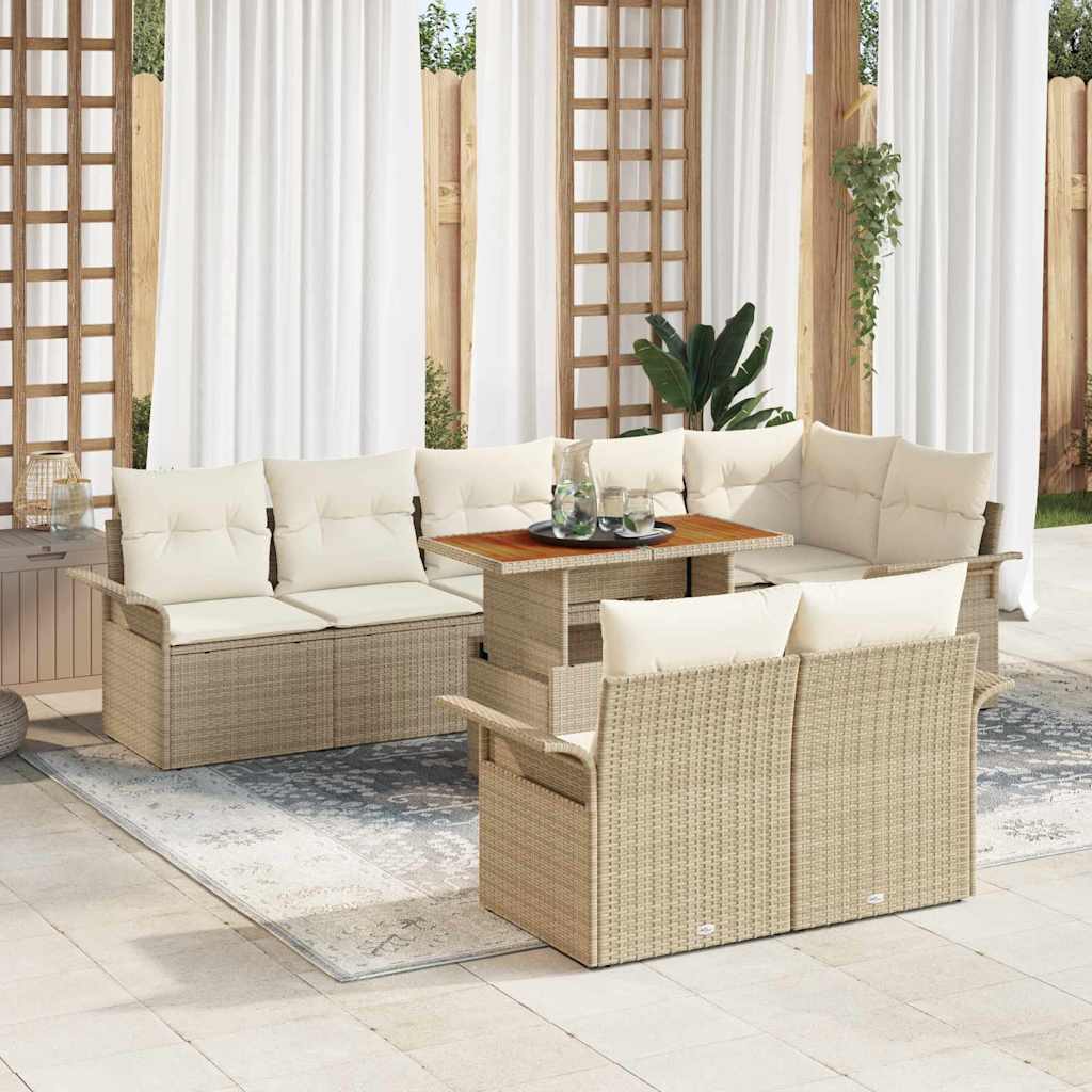 Kerti Kanapé Szett tárolóval 9 pcs Bézs Poli rattan