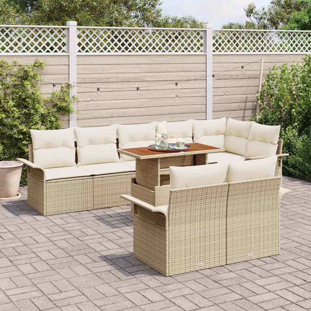 Kerti Kanapé Szett tárolóval 9 pcs Bézs Poli rattan