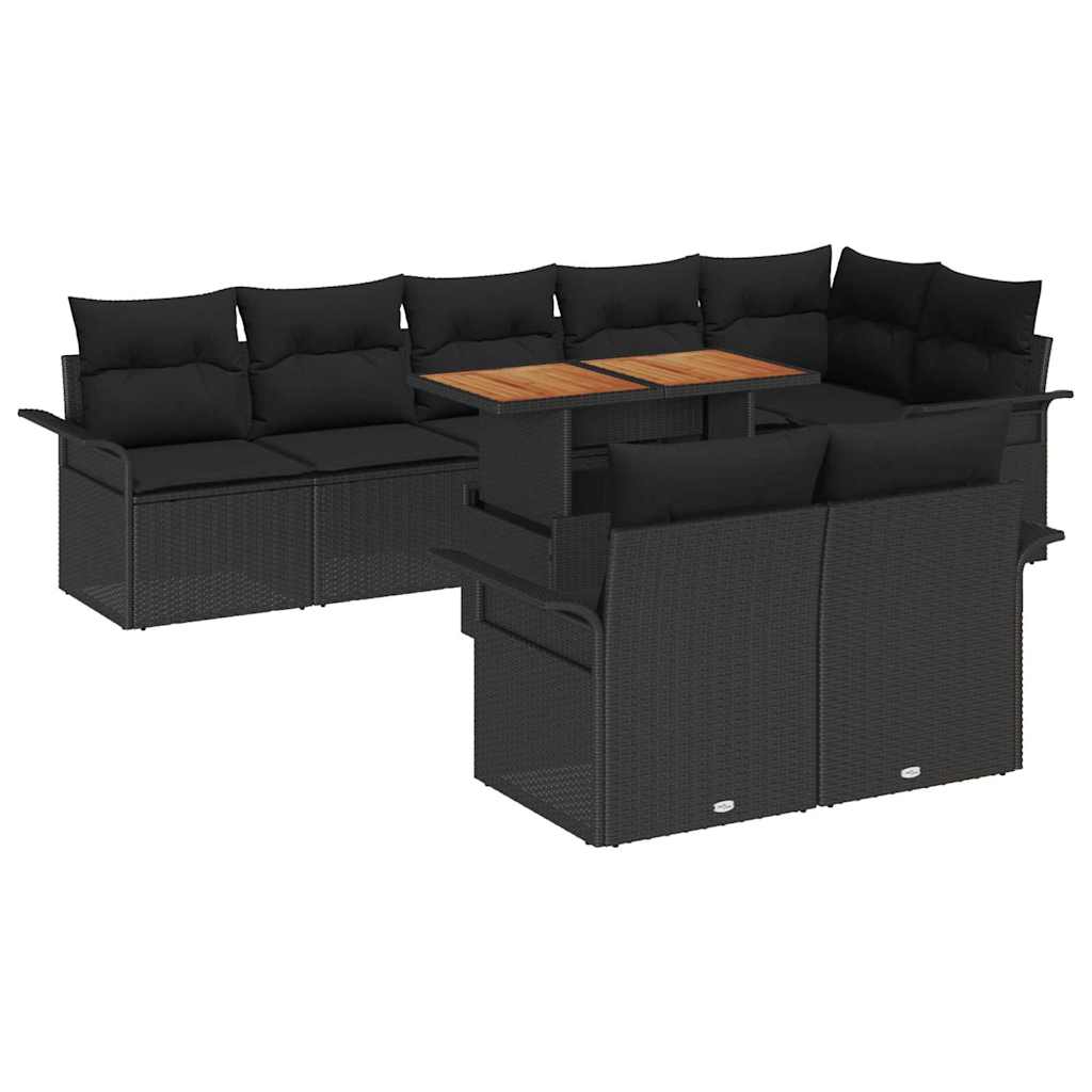 Kerti Kanapé Szett tárolóval 9 pcs Fekete Poli rattan