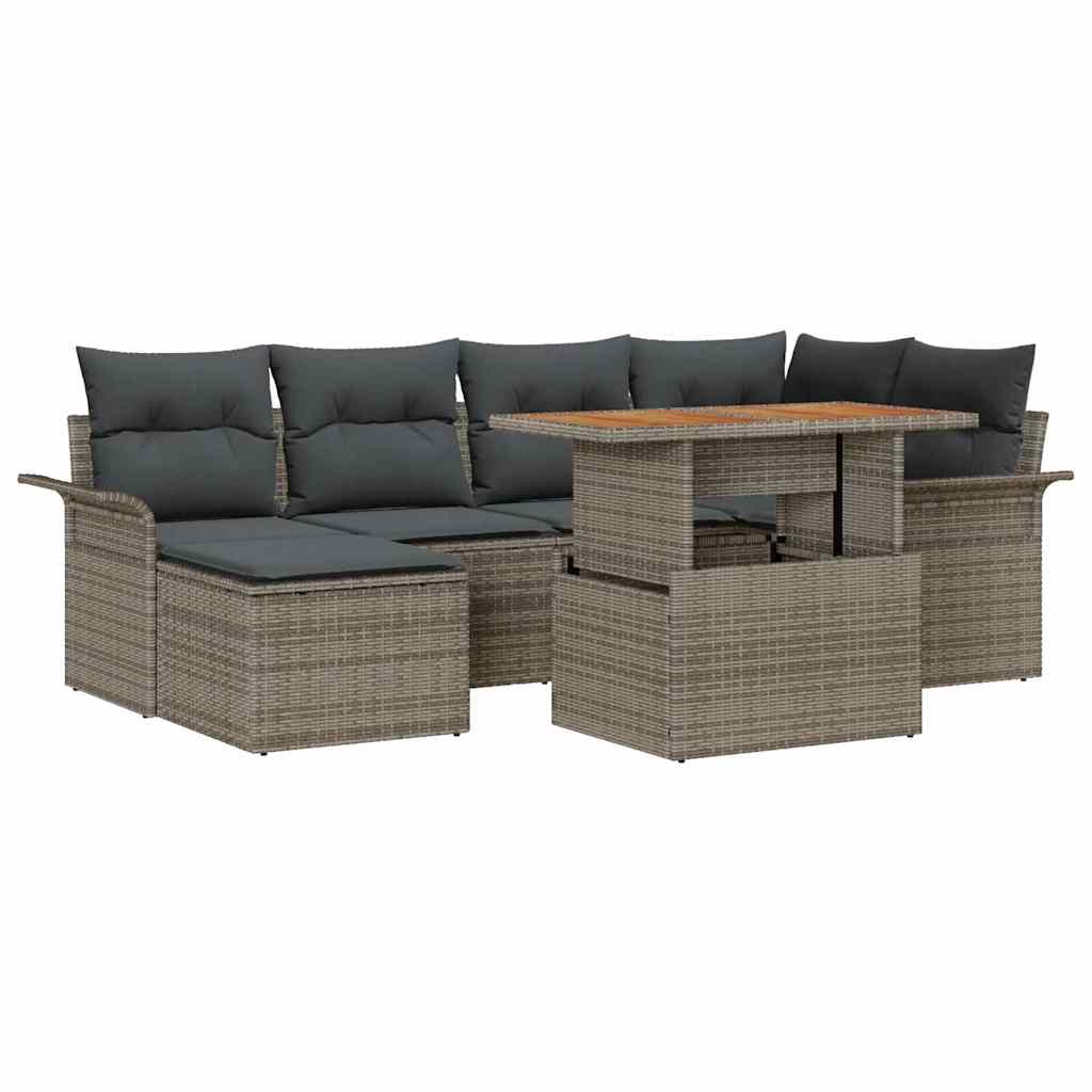 Kerti Kanapé Szett tárolóval 7 pcs Szürke Poli rattan