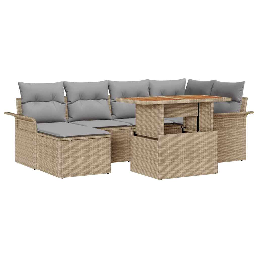 Kerti Kanapé Szett tárolóval 7 pcs Bézs Poli rattan
