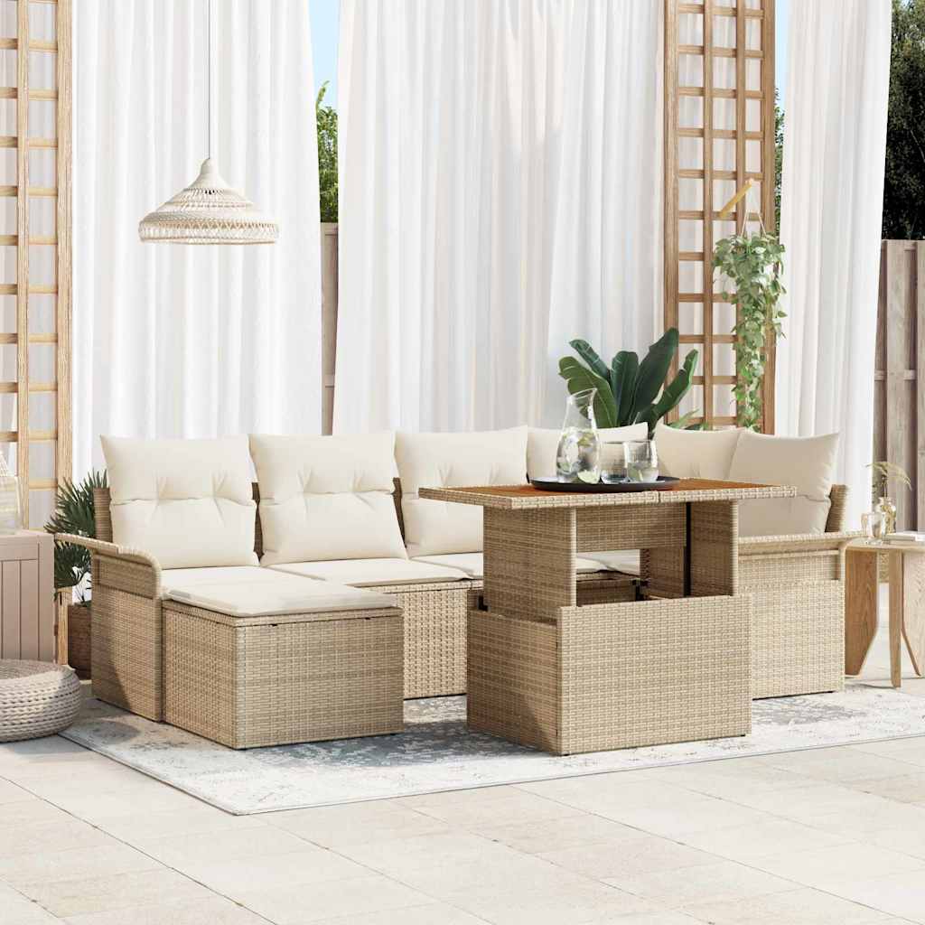 Kerti Kanapé Szett tárolóval 7 pcs Bézs Poli rattan