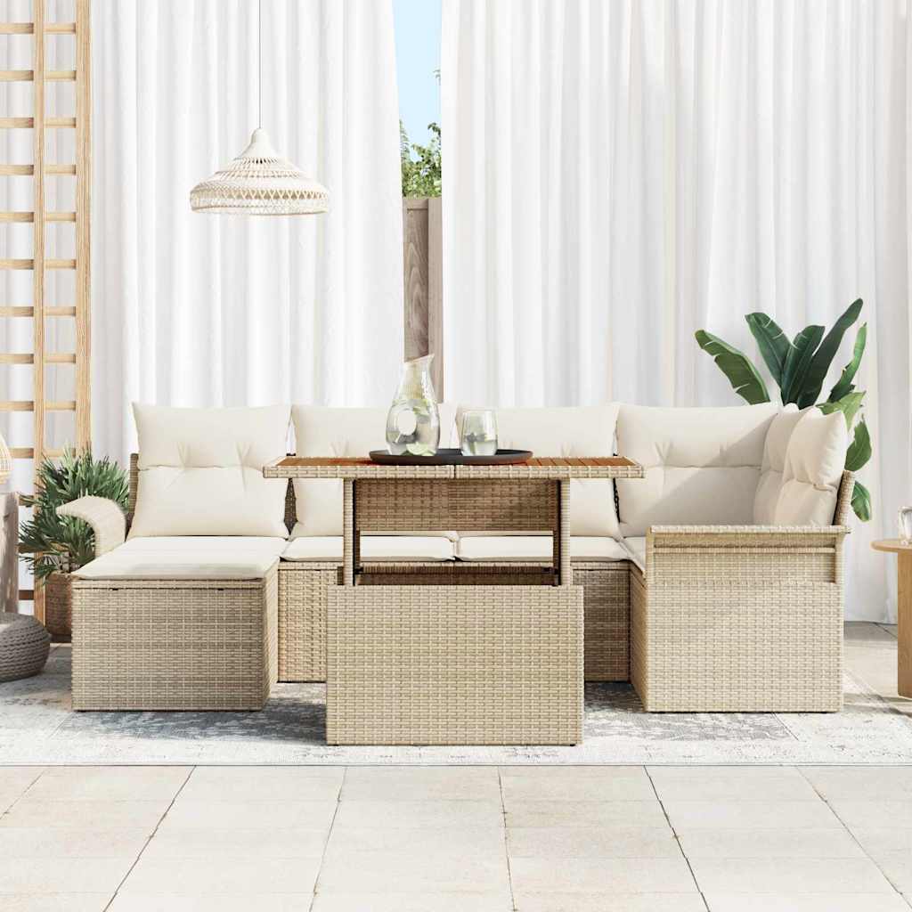 Kerti Kanapé Szett tárolóval 7 pcs Bézs Poli rattan