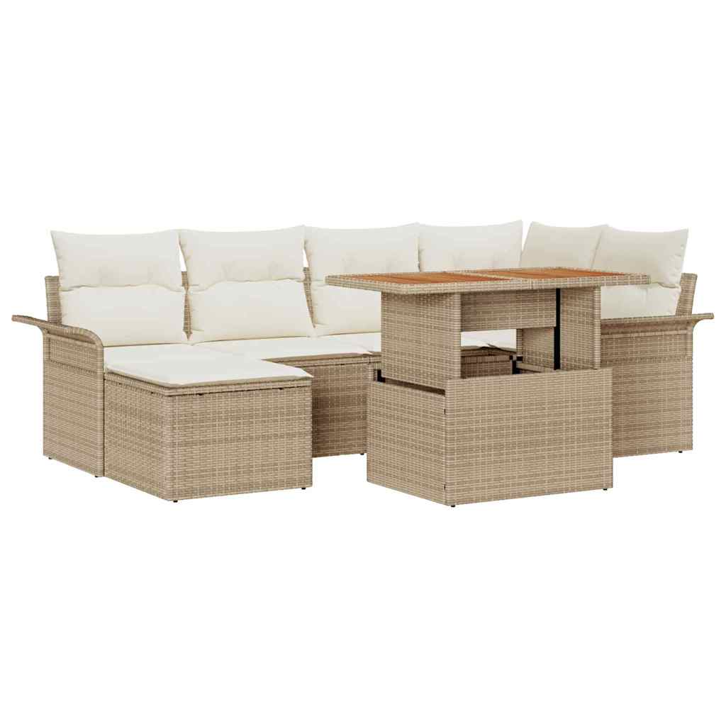 Kerti Kanapé Szett tárolóval 7 pcs Bézs Poli rattan